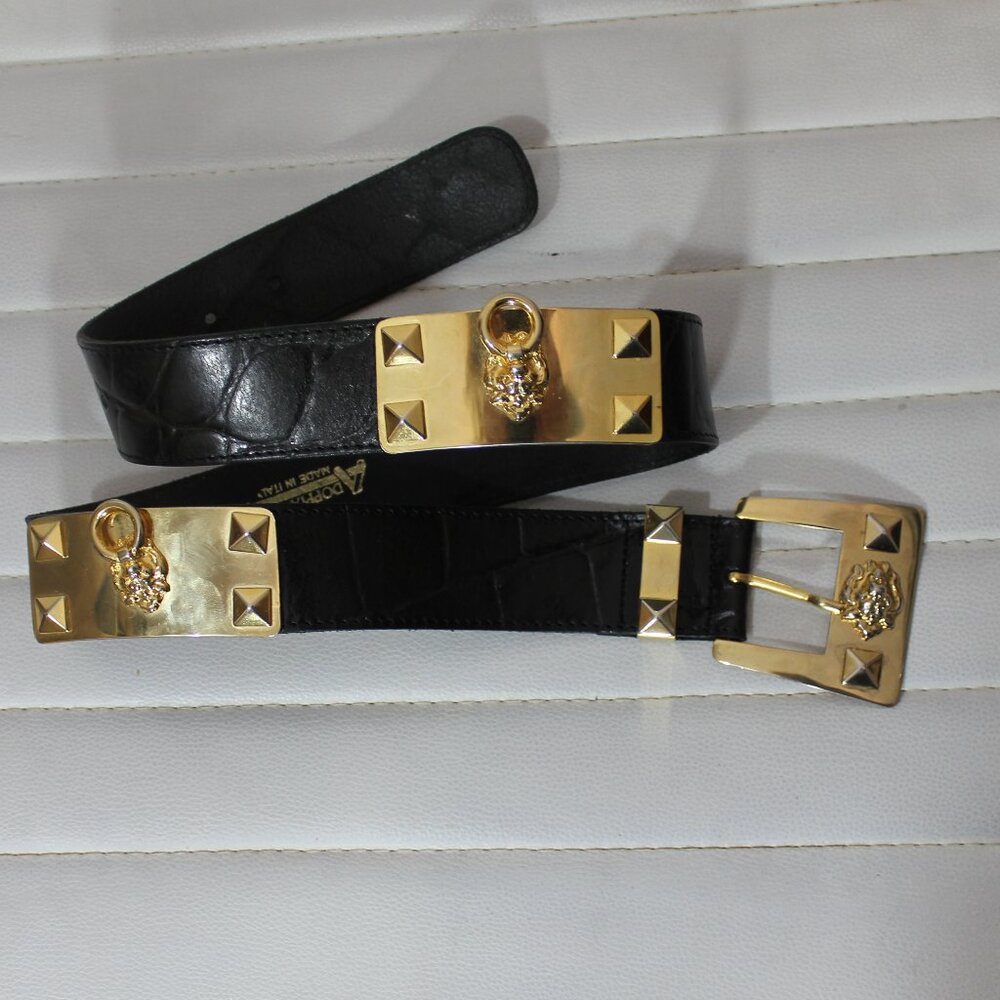 VTG Doppia Vita  black gold leather belt size 80/30 5 holes  Made in Italy